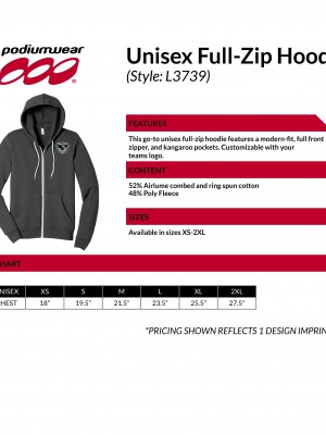 Podiumwear Unisex Sponge-Fleece Full-Zip Hoodie with Print