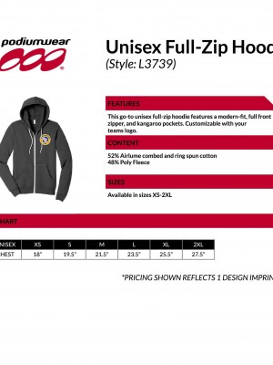 Podiumwear Unisex Sponge-Fleece Full-Zip Hoodie with Print