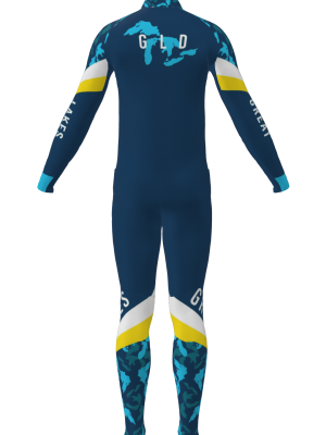 Podiumwear Men's Gold Two-Piece Race Suit (Nordic Skiing) Back View
