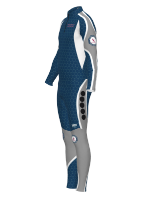 Podiumwear Women's Gold Two-Piece Race Suit (Nordic Skiing) Side View