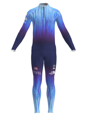 Podiumwear Men's Gold Two-Piece Race Suit (Nordic Skiing) Front View