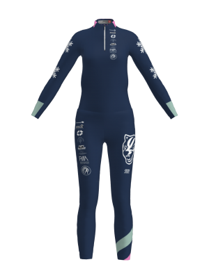 Podiumwear Women's Gold Two-Piece Race Suit (Nordic Skiing) Front View