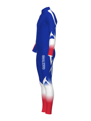 Podiumwear Women's Gold Two-Piece Race Suit (Nordic Skiing) Side View