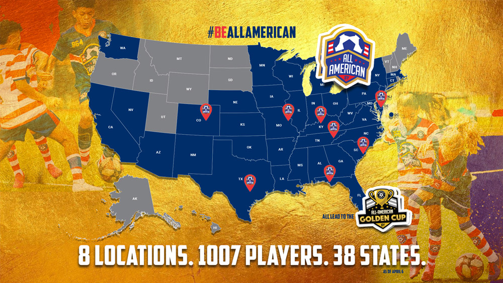 #BeAllAmerican - 8 Locations. 1007 Players. 38 States. Map of the United States