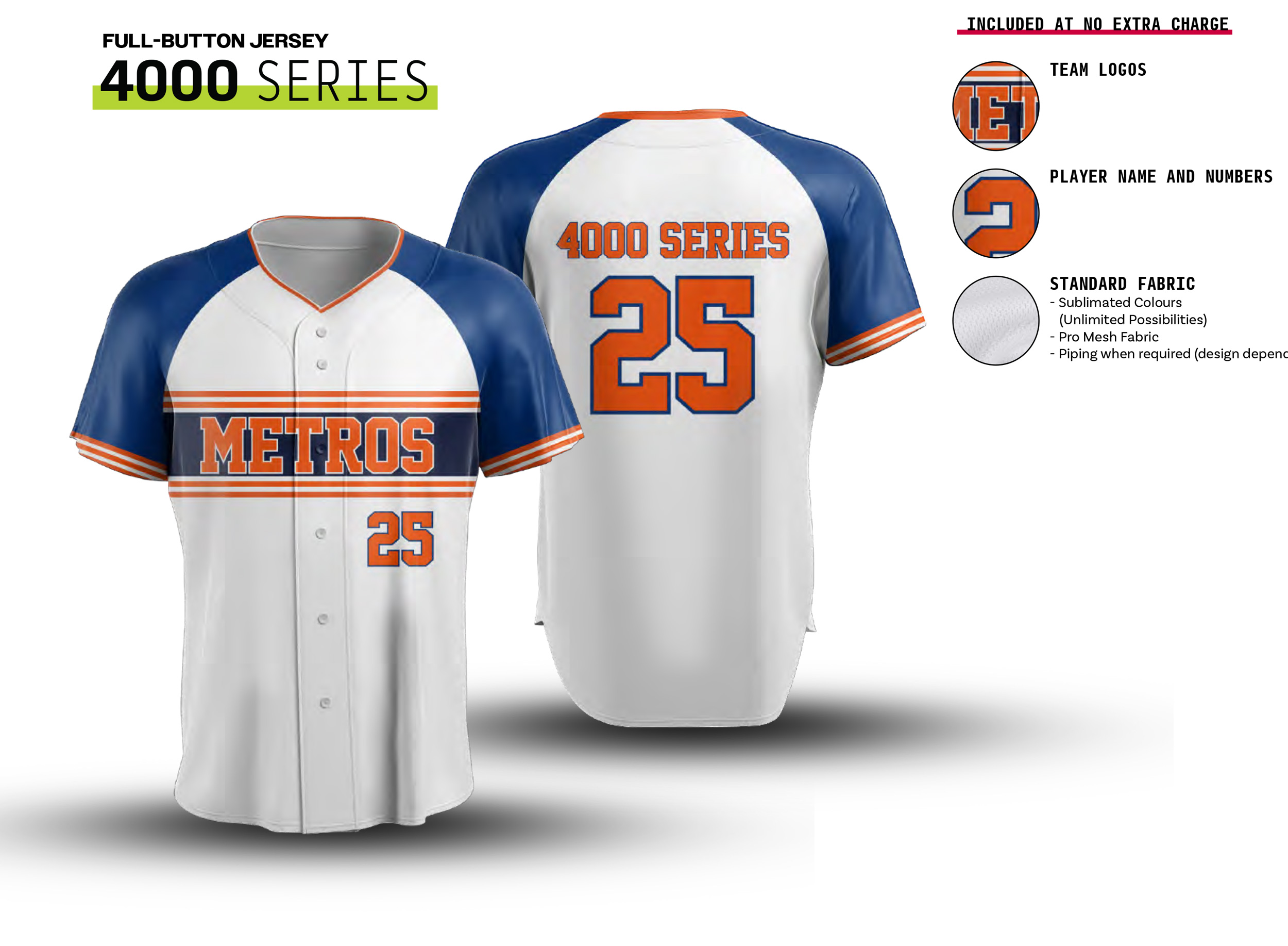 Softball Full-Button Jersey - Personalize team logos, player name and numbers, included at no extra charge