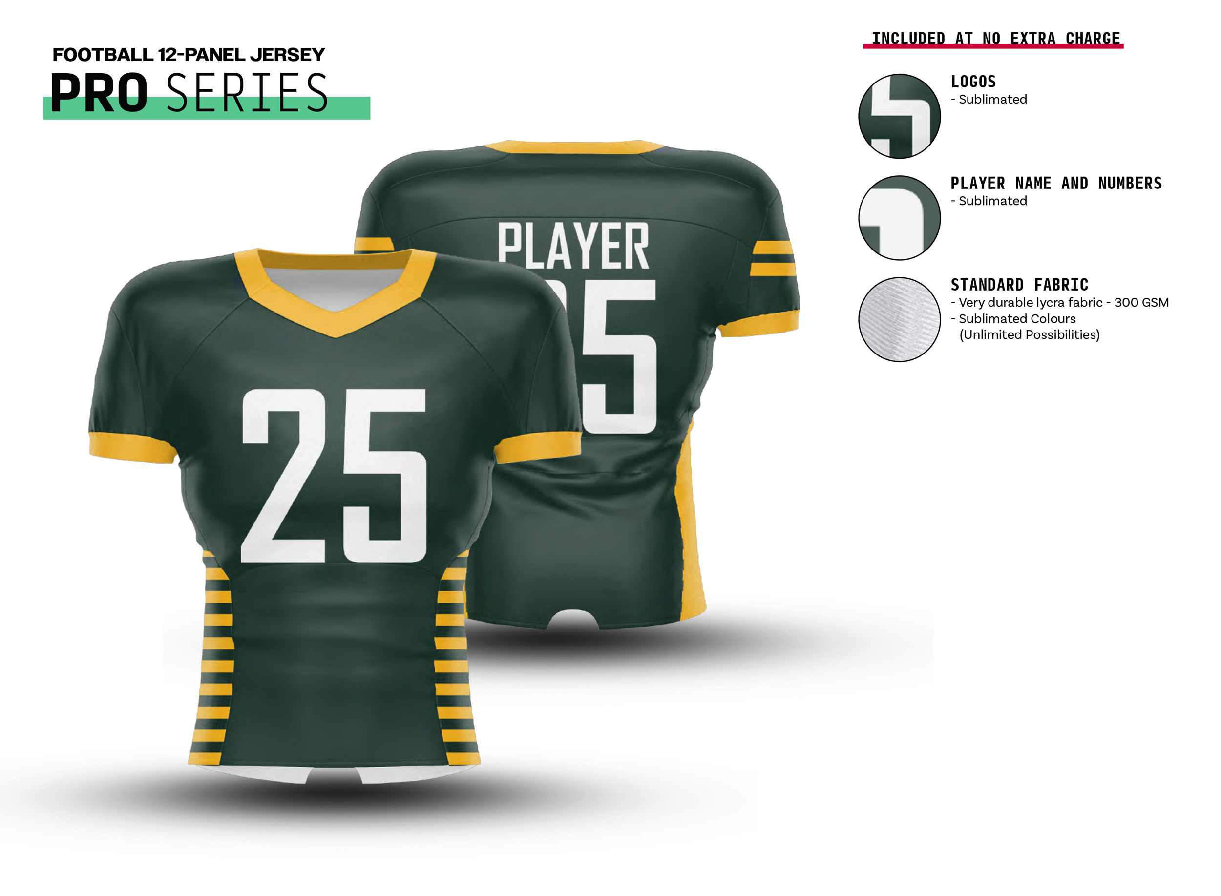 Custom Football 12-Panel Jersey - Logos, player names and numbers included at no extra charge