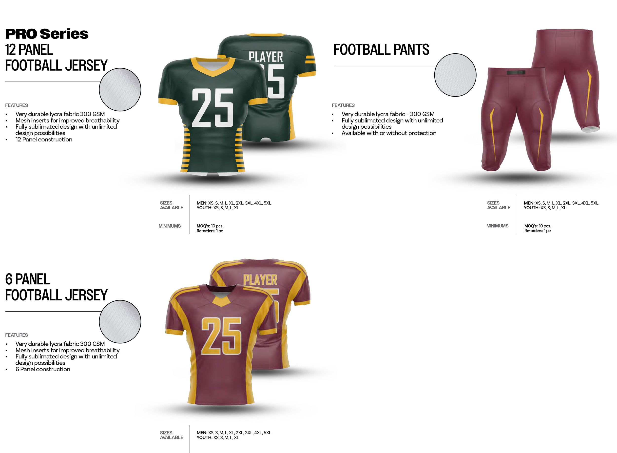 6-Panel Custom Football Jersey and Custom Football Pants