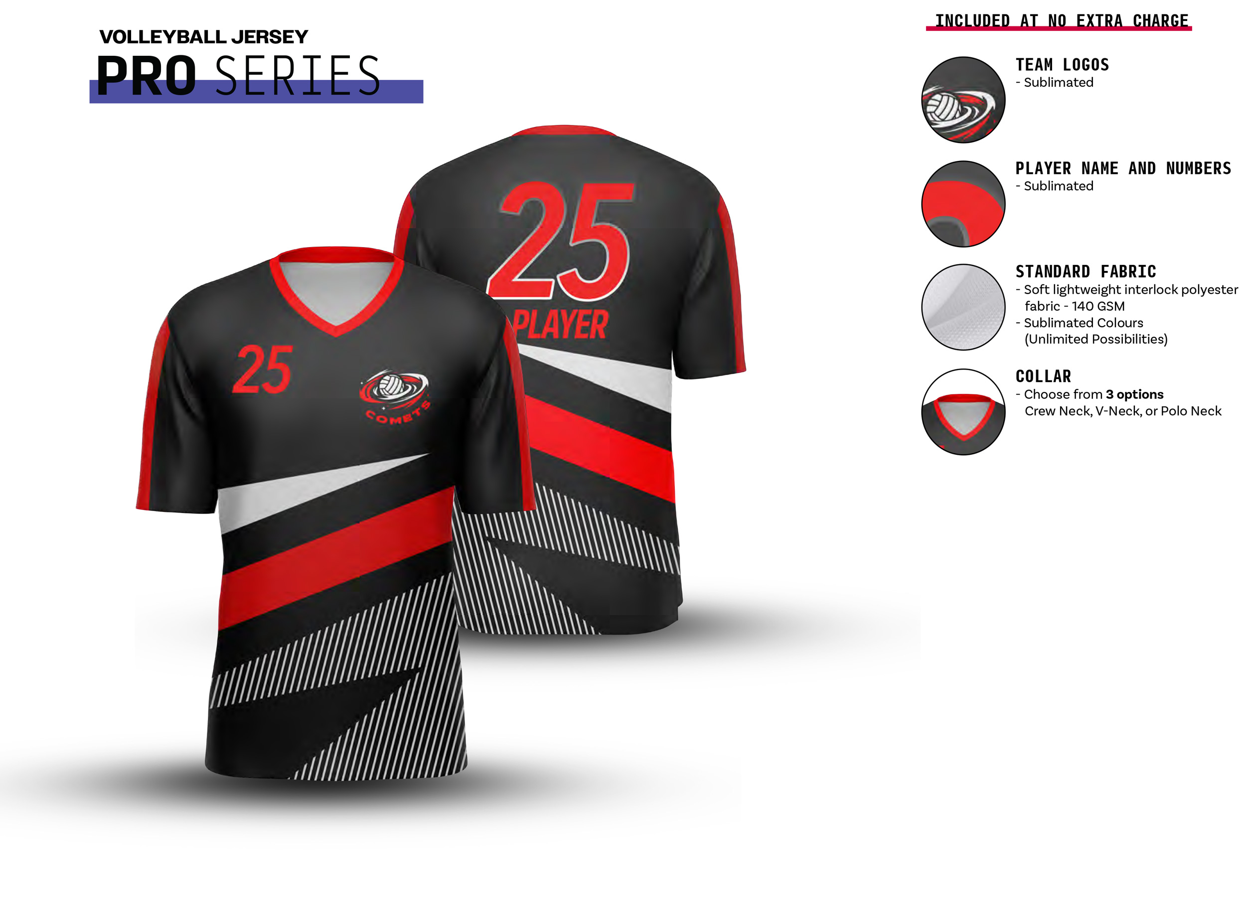 Pro Series Volleyball Jersey - Team logos, player names and numbers included at no extra charge