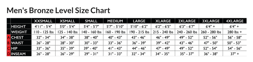 Podiumwear Men's Bronze 3/4 Hidden Zip Jersey Size Chart