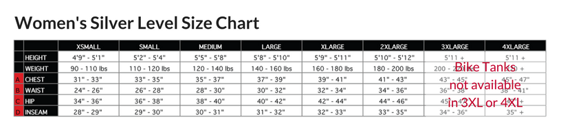 Podiumwear Women's Silver Bike Tank - With Bra Size Chart