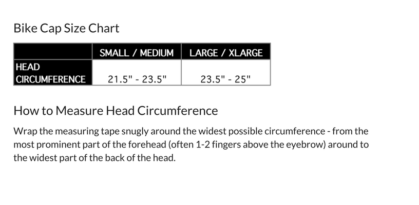 Podiumwear NEW Thermal Cycling Cap Size Chart