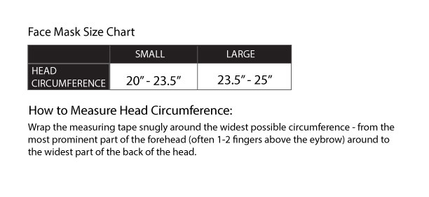 Podiumwear Custom Two Layer Face Mask Size Chart