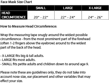 Podiumwear Custom Two Layer Face Mask Size Chart