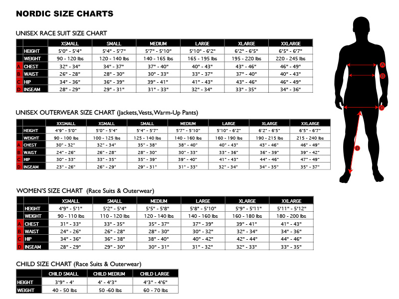 Nordic Skiing Size Chart Podiumwear
