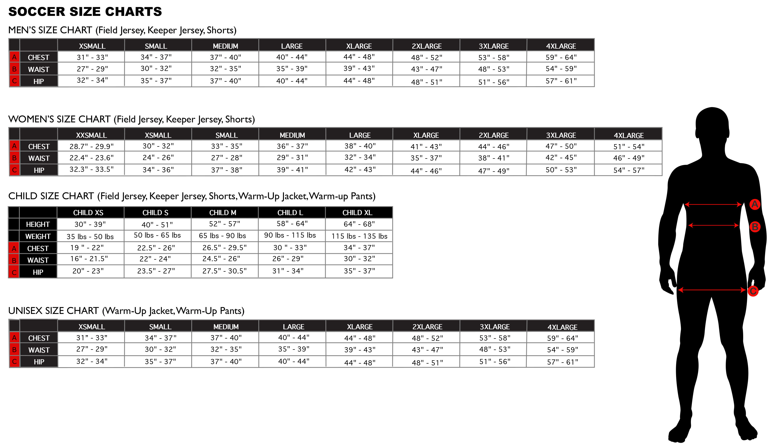 Soccer Com Size Chart